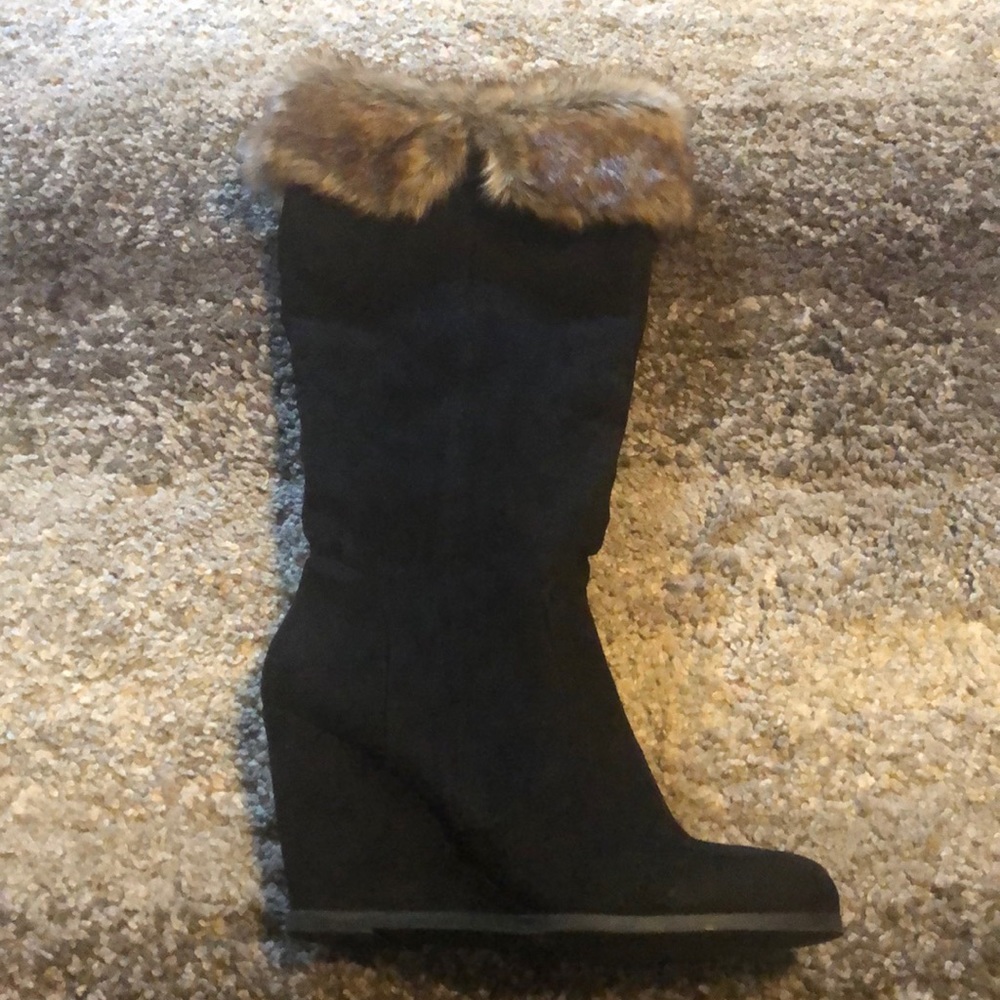 Venus tall black faux fur boots